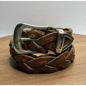 Vintage Well Worn Brown Braided 100% Leather Belt Silver-Tone Buckle Size 29‎